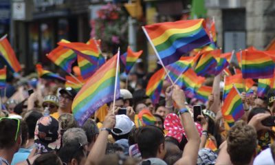 Corteo manifestazione gay pride bandiere arcobaleno pixabay