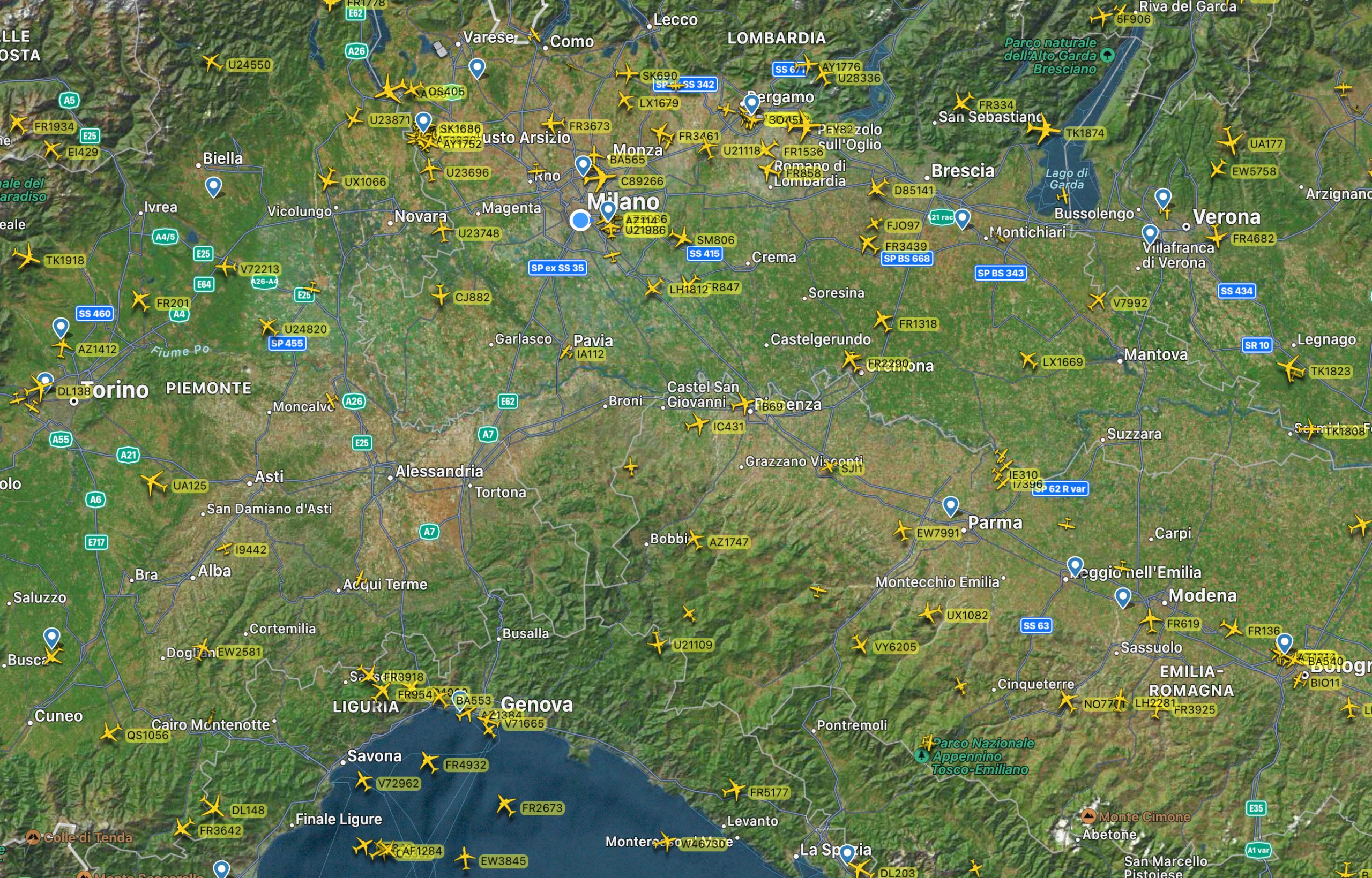 Flight radar screenshot mio aerei